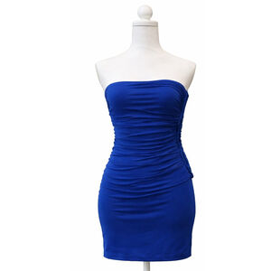 Sky Electic Blue Braided Side Accent Bodycon Strapless Mini Dress Sz M NWT Club